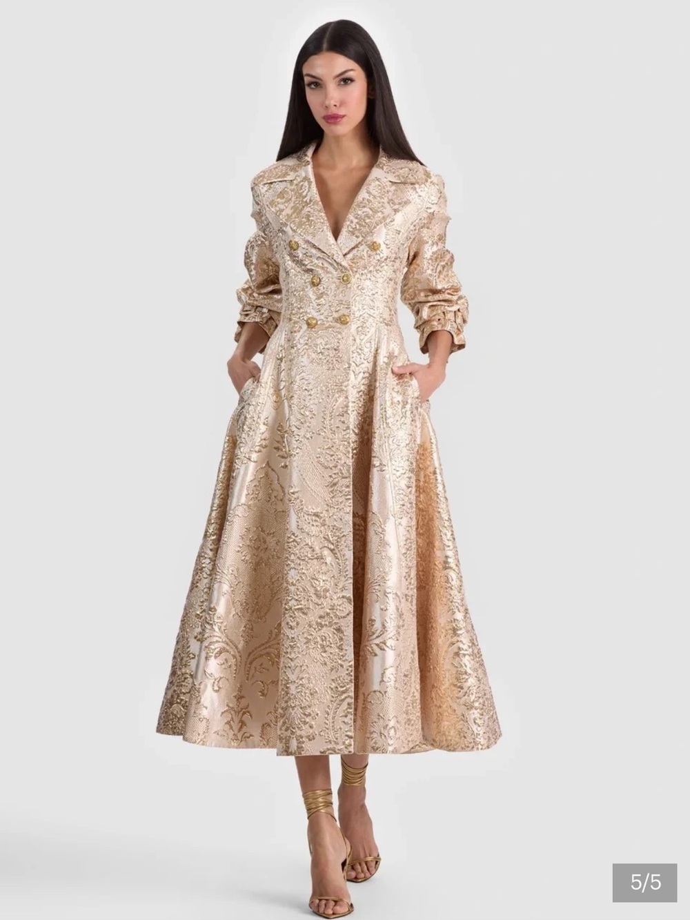 Alice + Olivia Gold jacquard Trench Coat Ellie 4 New $1,500 - Picture 3 of 8